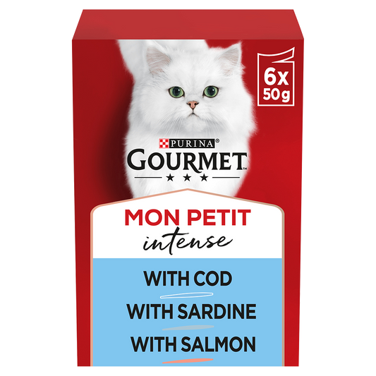 Gourmet Adult Mon Petit Fish Variety (Cod Sardine and Salmon) Wet Cat Food 6x 50g