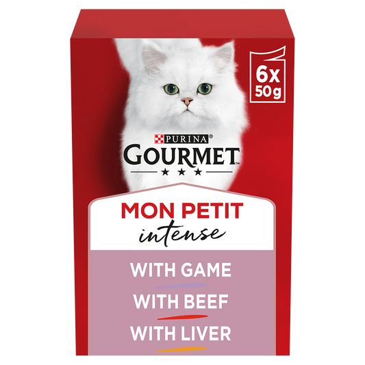 Gourmet Adult Mon Petit Meaty Variety (Game, Liver and Beef) Wet Cat Food 6 x 50g
