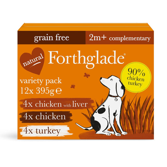 Forthglade Just Complementary Range Just Chicken/Turkey & Chicken with Liver Natural Wet Dog Food 12 x 395g