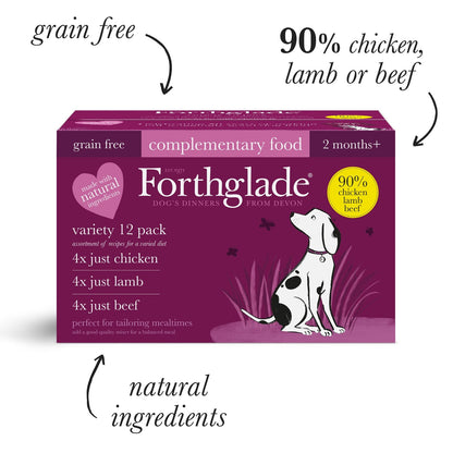 Forthglade Just Complementary Range Just Chicken/Lamb & Beef Natural Wet Dog Food 12 x 395g