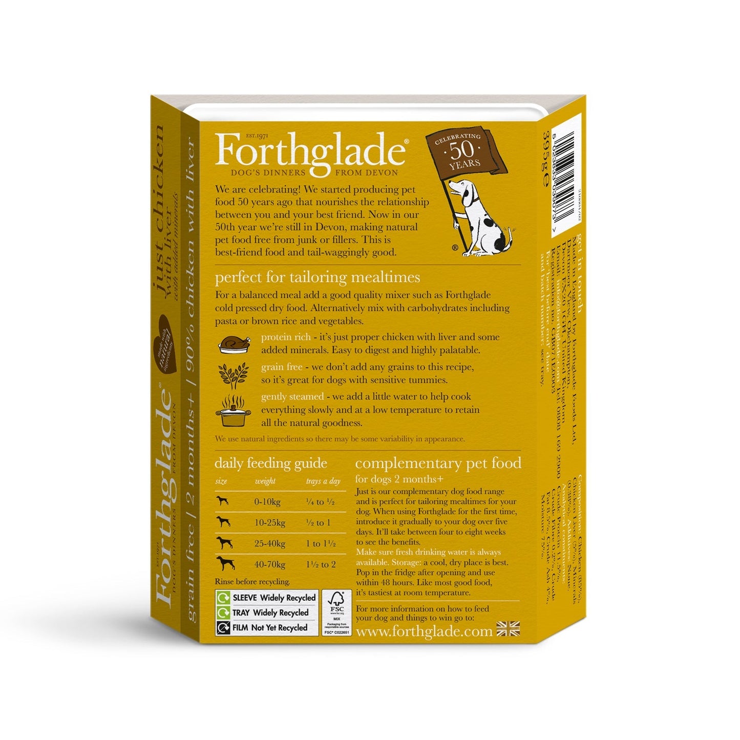 Forthglade Just Complementary Range Chicken with Liver Natural Wet Dog Food 395g