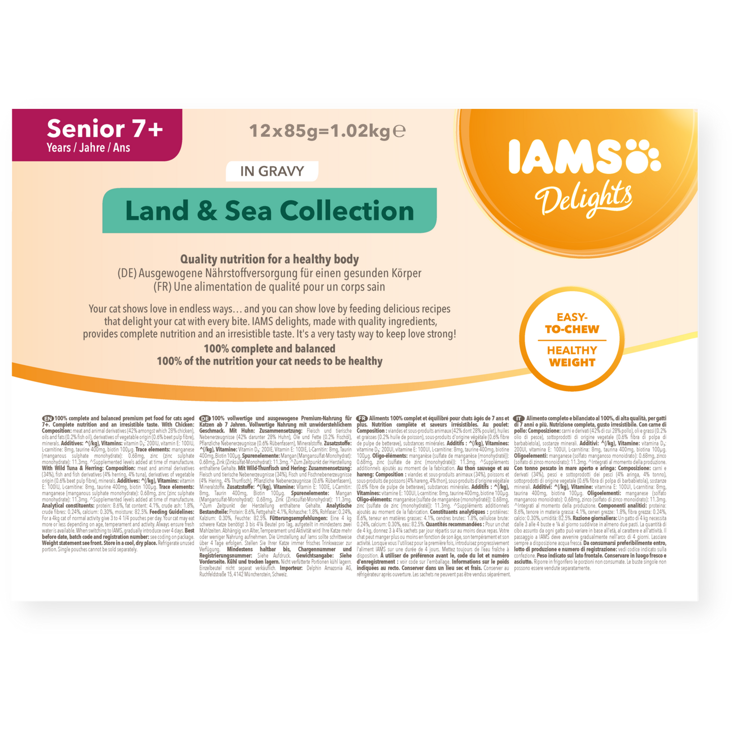 Iams Delights Senior Land & Sea Collection in Gravy Wet Dog Food 12 x 85g