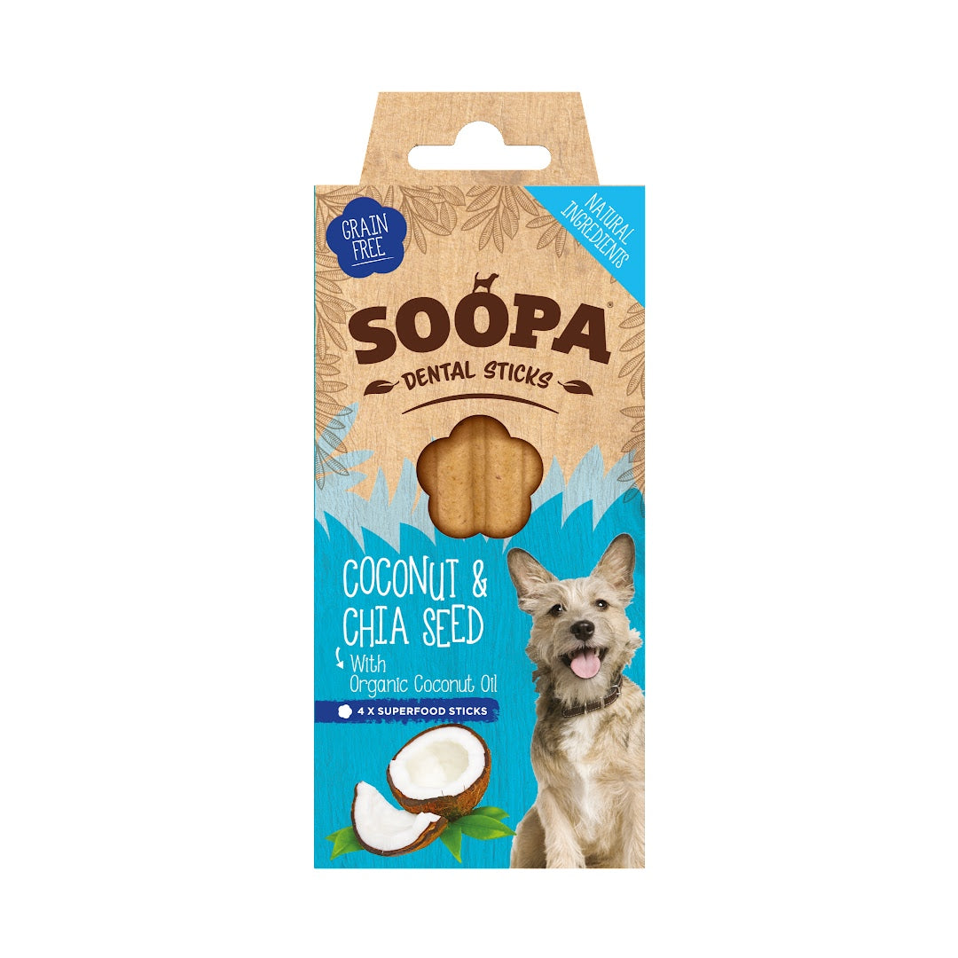Soopa Single Pack Coconut and Chia Seed Dental Sticks for Dogs 100g