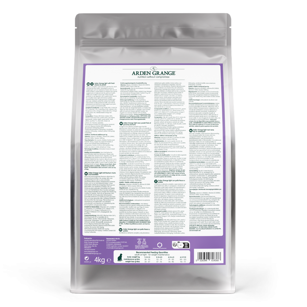 Arden Grange Adult Grain Free Light Fresh Chicken & Potato Dry Cat Food 4kg