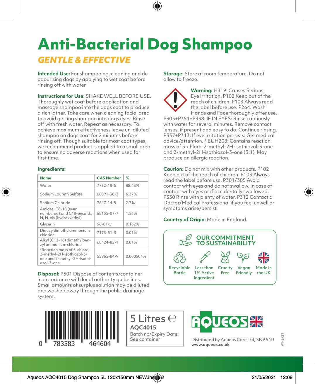 Aqueos Anti-Bacterial/Anti-Itch Dog Shampoo