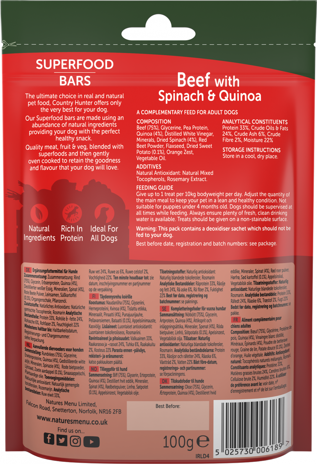 Natures Menu Country Hunter Superfood Bar Beef with Spinach & Quinoa