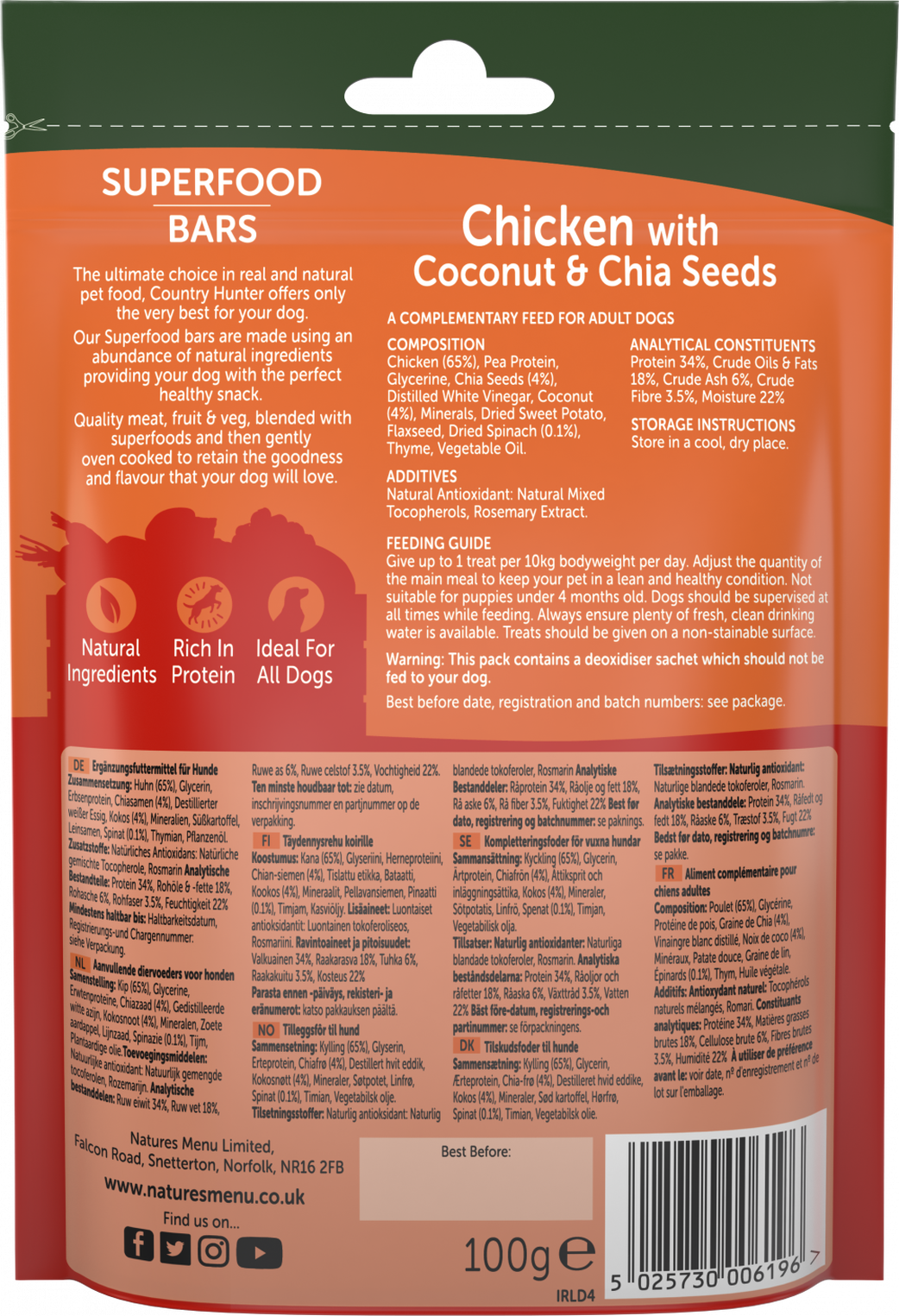 Natures Menu Country Hunter Superfood Bar Chicken with Coconut & Chia Seeds