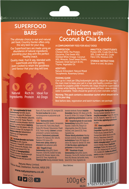 Natures Menu Country Hunter Superfood Bar Chicken with Coconut & Chia Seeds