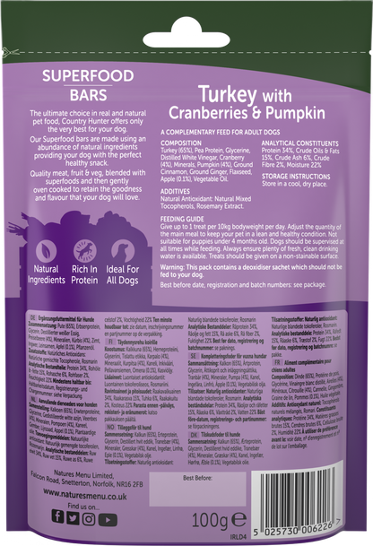 Natures Menu Country Hunter Superfood Bar Turkey with Cranberries & Pumpkin