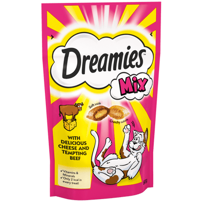 Dreamies Mix with Delicious Cheese & Tempting Beef Cat Treats 60g