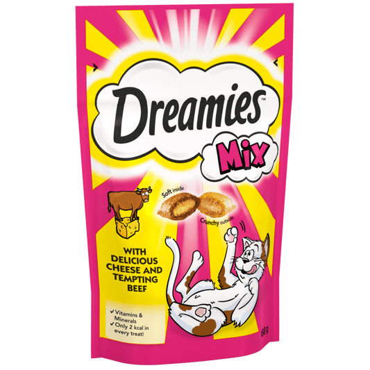 Dreamies Mix with Delicious Cheese & Tempting Beef Cat Treats 60g