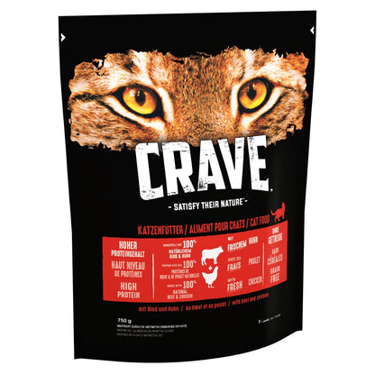 Crave Grain Free Adult Beef & Chicken Dry Cat Food 750g