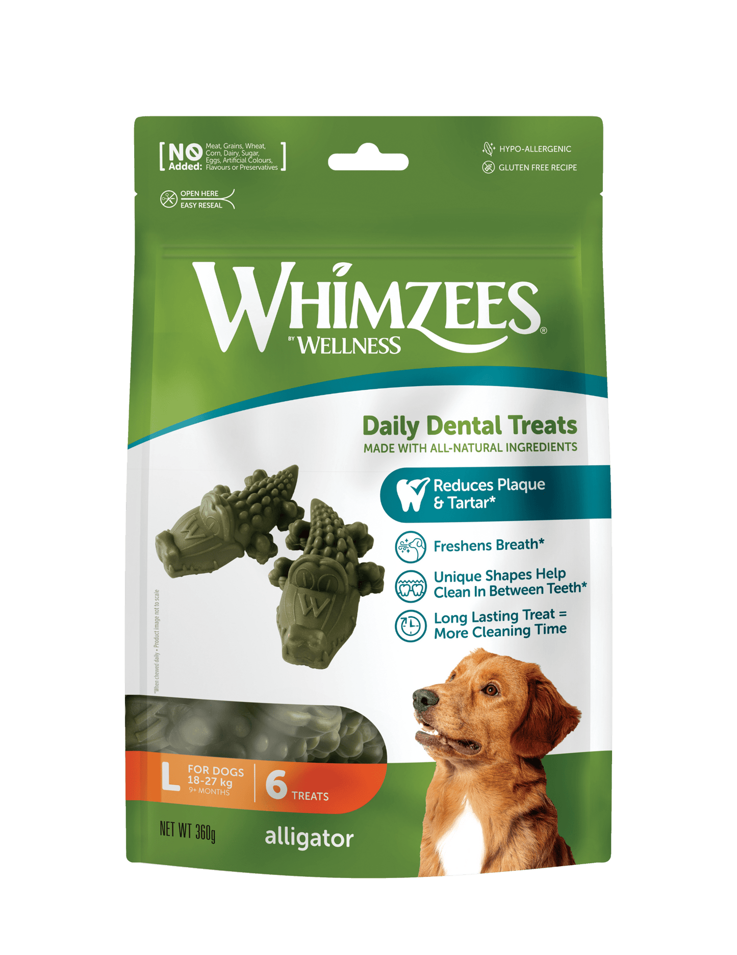 Whimzees Alligator Dental Treat for Large Dogs 6 pieces
