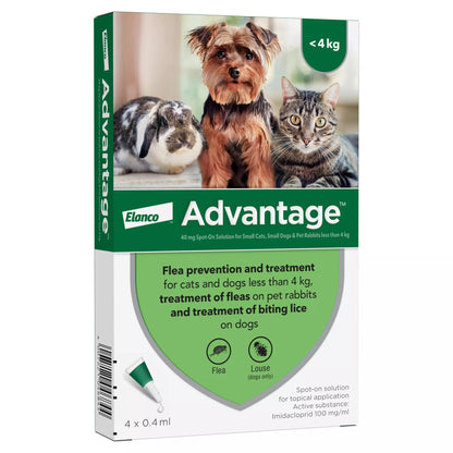 Advantage 40 Spot On Flea Control Small Dogs, Cats and Rabbits (<4kg) - 4 Pack
