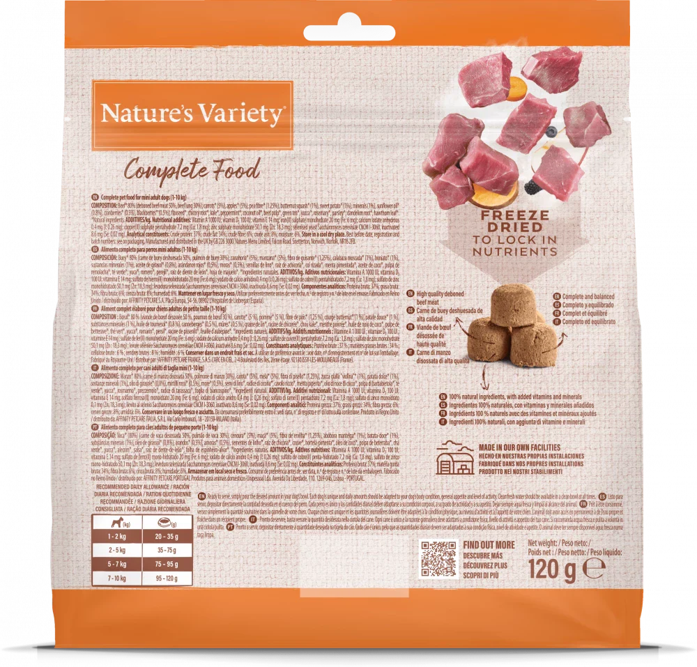 Nature's Variety Complete Freeze Dried Food Beef For Adult Mini Dog 120g
