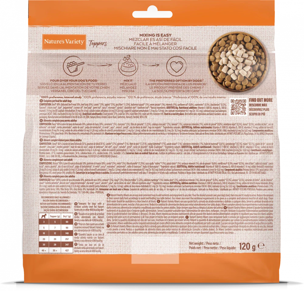 Nature's Variety Complete Freeze Dried Food Beef Toppers For Adult All Size Dog 120g