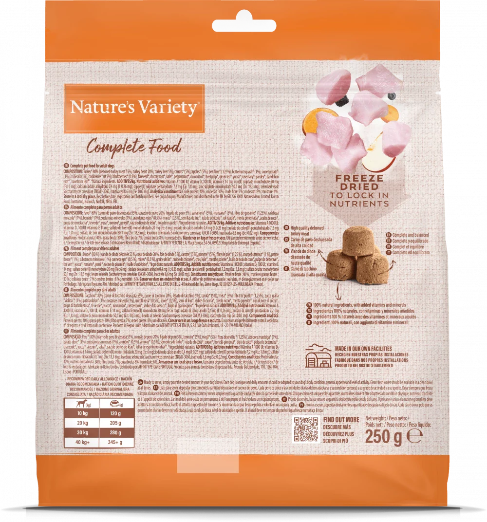 Nature's Variety Complete Freeze Dried Food Turkey For Adult Medium/Maxi Dog 250g