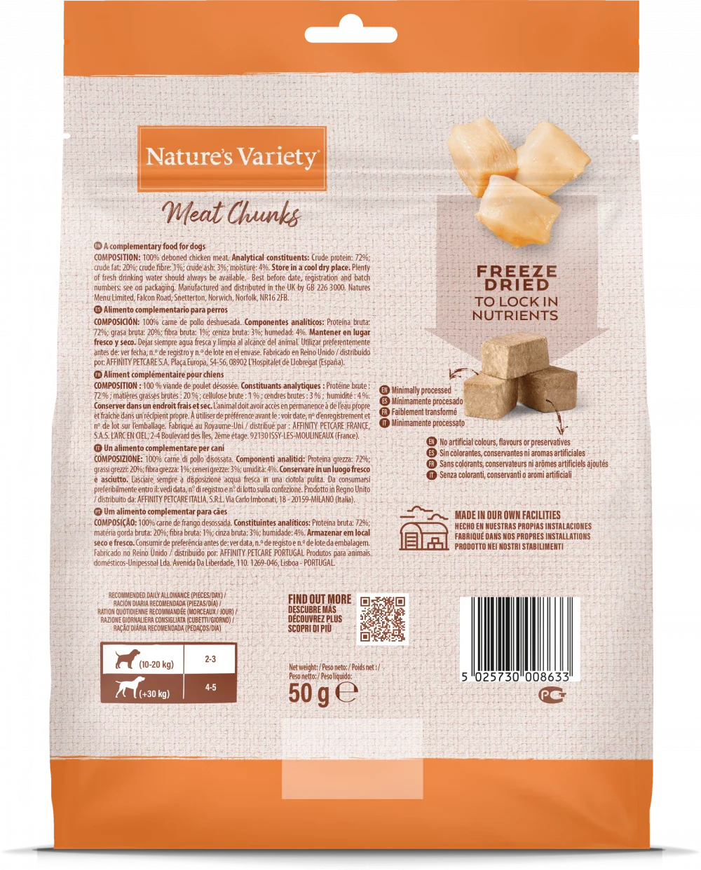 Nature's Variety Complete Freeze Dried Meat Chunks 100% Chicken For Adult Medium/Maxi Dog 50g