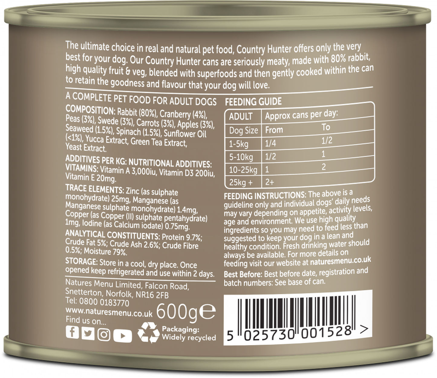 Natures Menu Country Hunter Rabbit with Superfoods Wet Dog Food