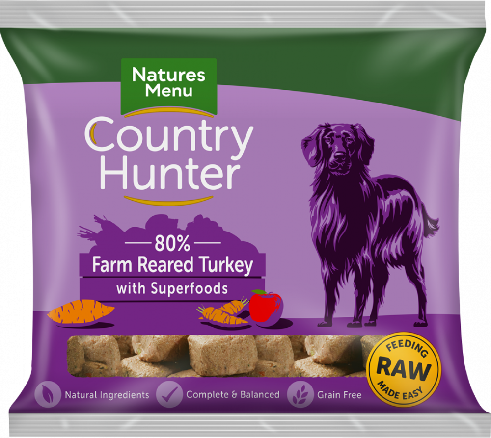 Natures Menu Country Hunter Complete Turkey Nuggets Raw Frozen Dog Food 1 kg