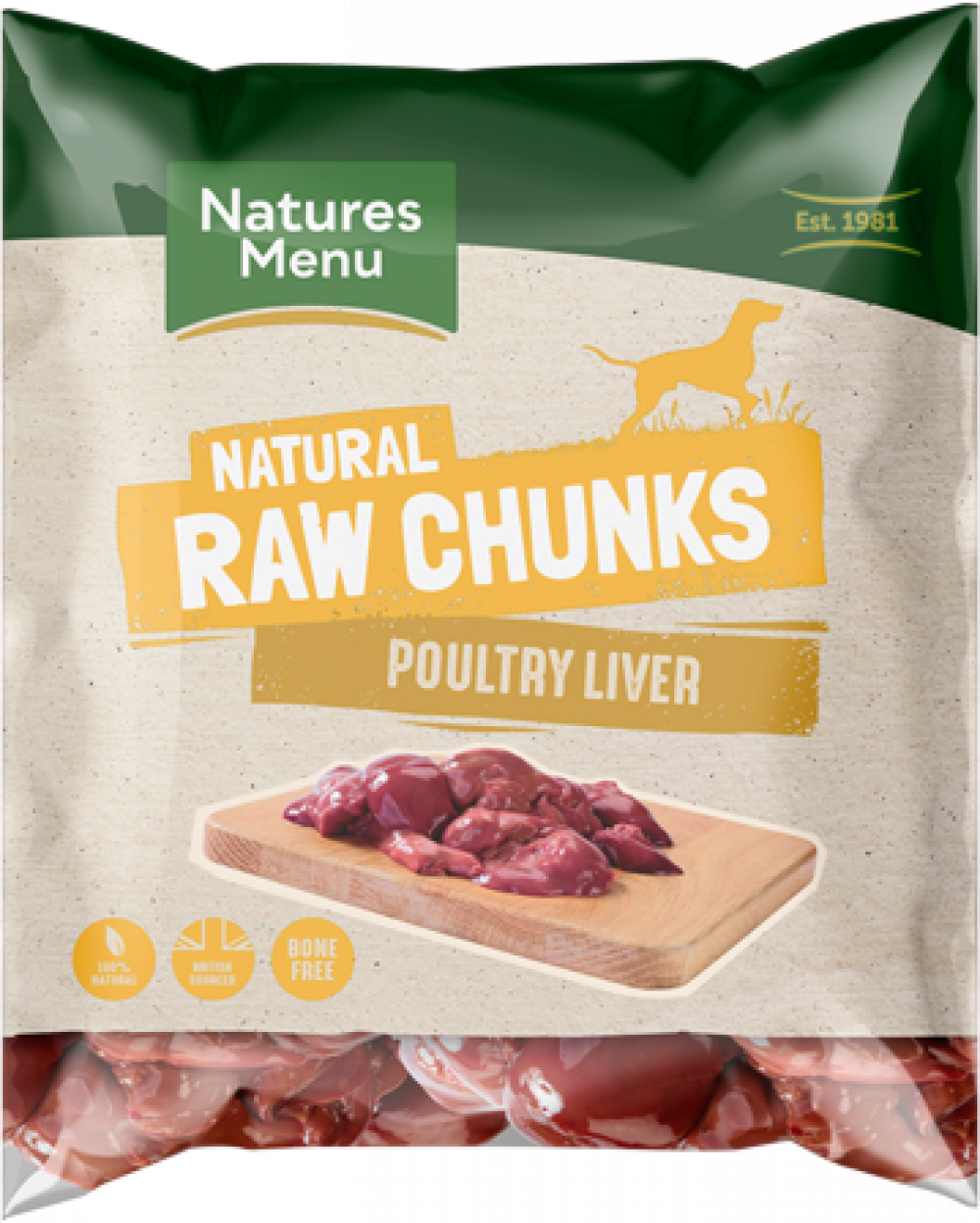 Natures Menu Frozen Raw Poultry Liver Chunks For Dogs 1kg