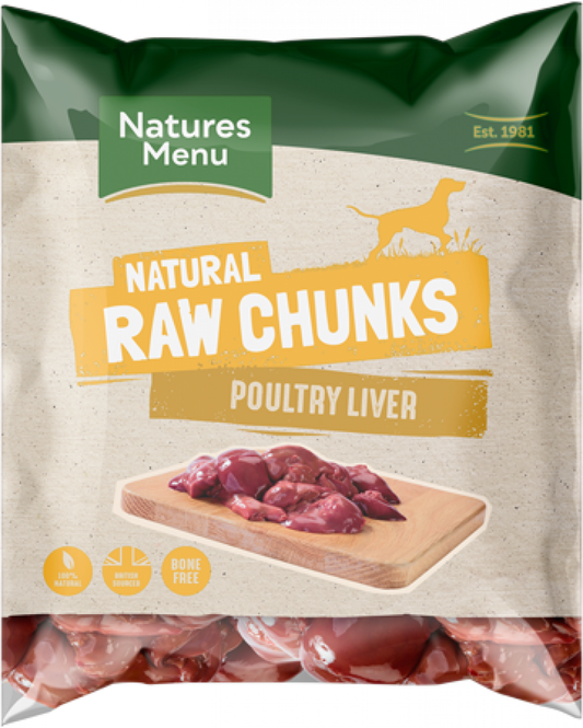 Natures Menu Frozen Raw Poultry Liver Chunks For Dogs 1kg