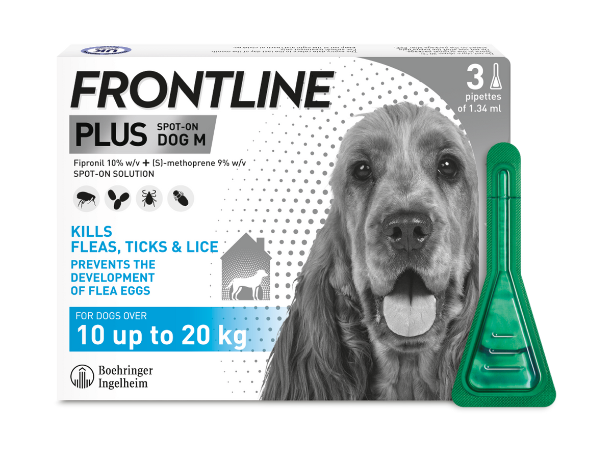 Frontline Plus Flea & Tick Treatment Medium Dog (10-20kg) - 3 pack