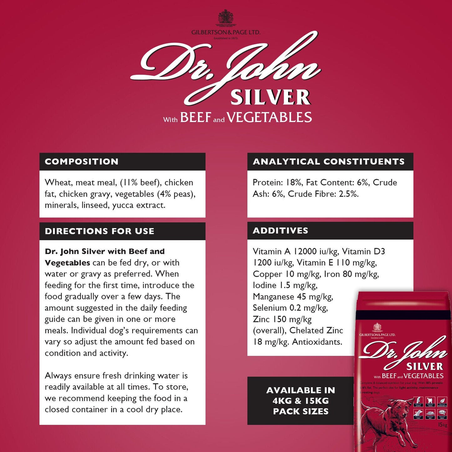 Dr John Silver with Beef and Vegetables Dry Dog Food 15kg