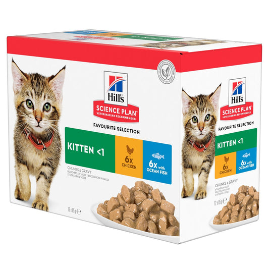 Hill's Science Plan Kitten Multipack with Chicken & Ocean Fish Wet Cat Food 12 x 85g