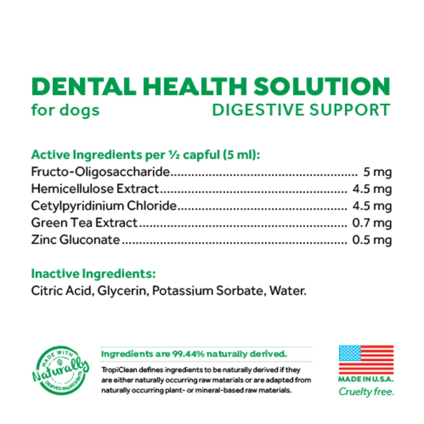 TropiClean Dental Health Solution Plus Digestive Support for Dogs 473ml