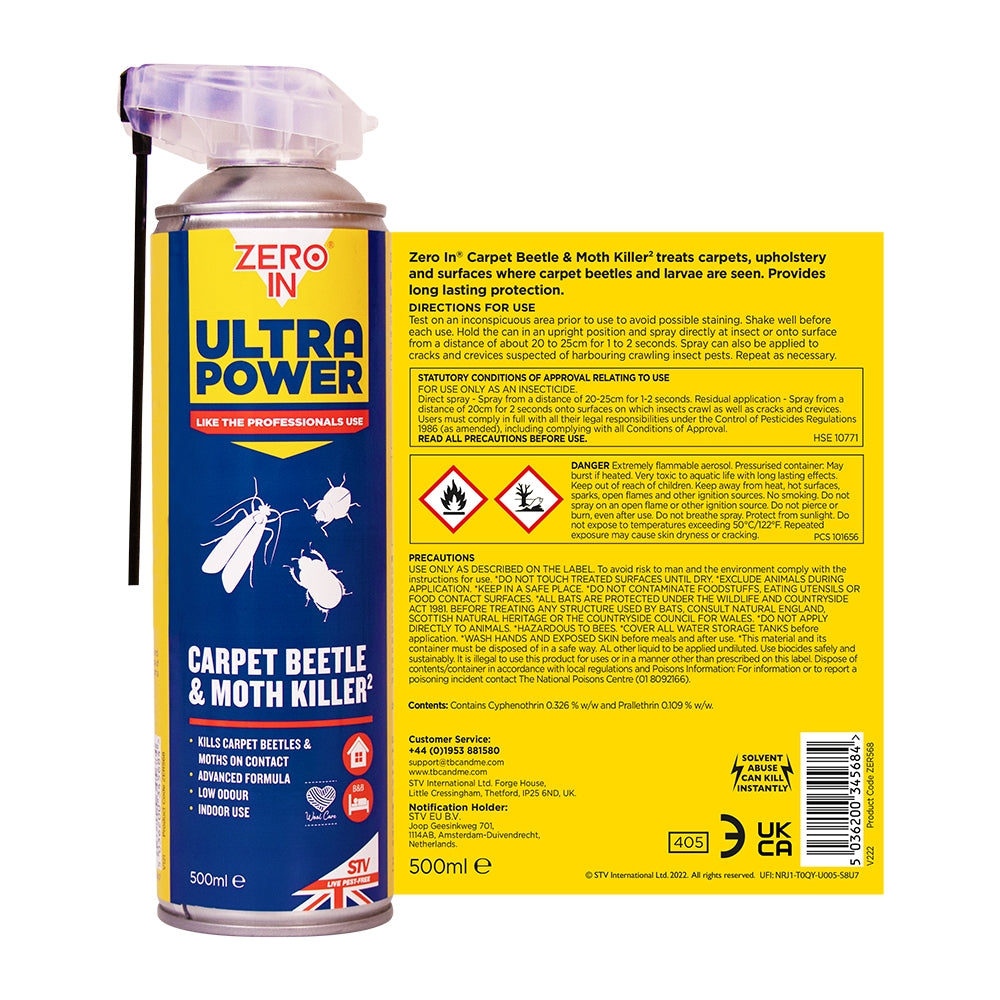 Zero In Carpet Beetle & Moth Killer Dual Action Aerosol 500ml