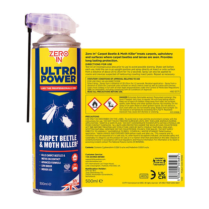 Zero In Carpet Beetle & Moth Killer Dual Action Aerosol 500ml